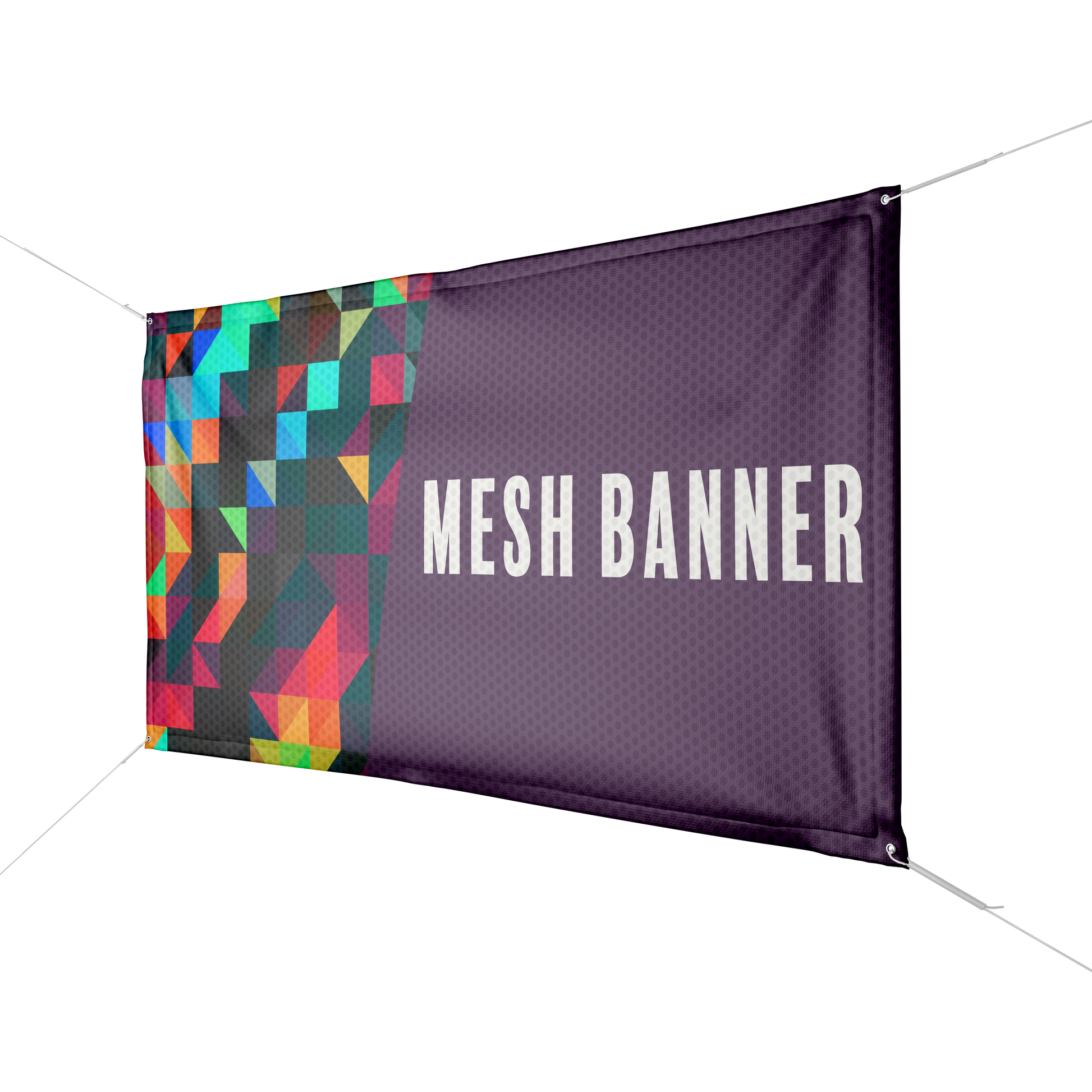 A colorful banner is displayed to show an example of a mesh banner.